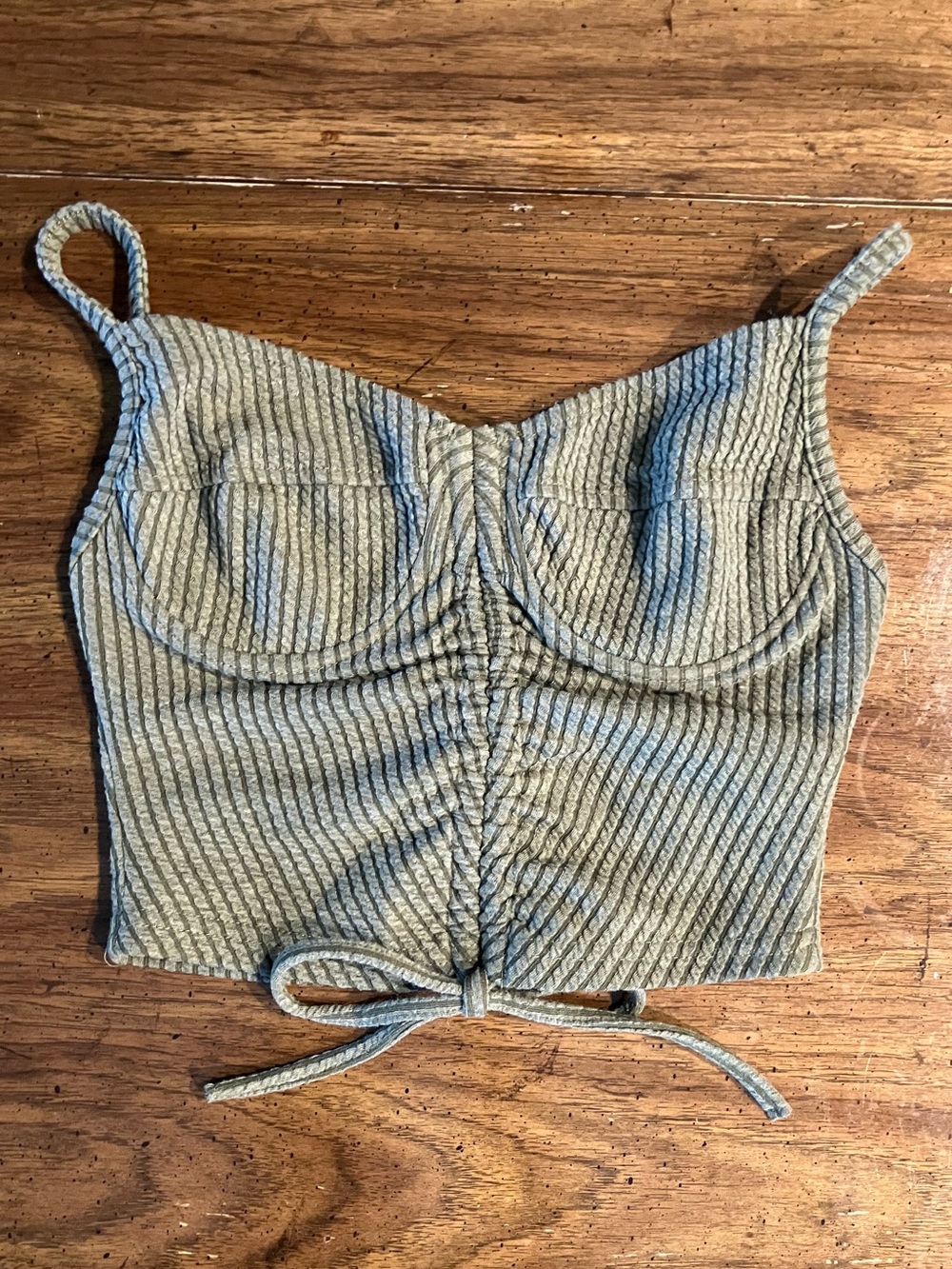 Womens Bustier Crop Top Size 4 Ribbed Cami Corset Bra Shirt Bow Cinch Sage Green